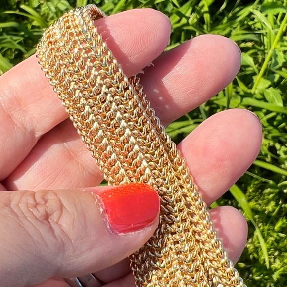 18K YELLOW GOLD WIDE FLEXIBLE CHAINS BRACELET MADE IN ITALY STATEMENT GORGEOUS - Picture 13 of 16